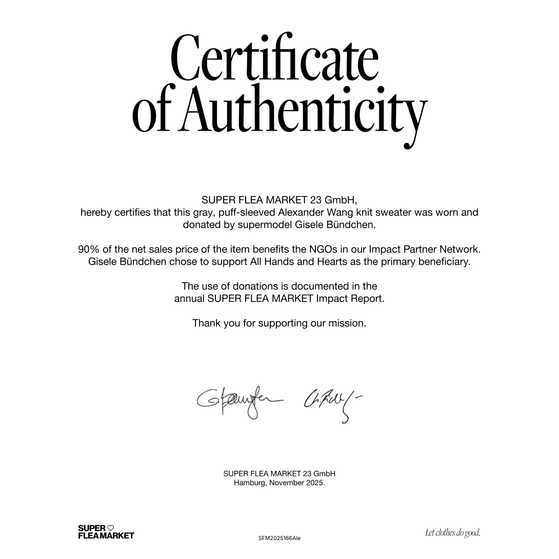 Super Flea Market+Alexander Wang+Grey knit jumper with puff sleeve+Gisele Bundchen+certificate